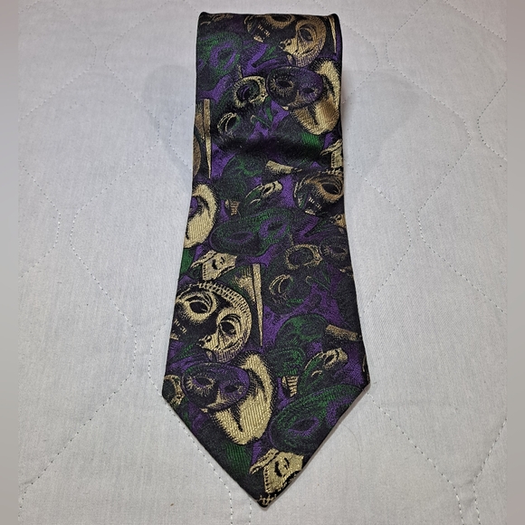 Wembley 💯 Silk Designer Necktie 4"x59" Abstract Multi-colored Purple/Green/Gold - Picture 7 of 9